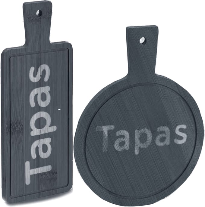 Voedsel/hapjes/tapas serveerplanken set van leisteen met handvat - 2x stuks van verschillende formaten