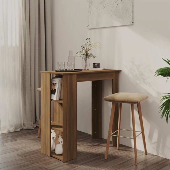 vidaXL - Bartafel - met - schap - 102x50x103,5 - cm - bewerkt - hout - bruin - eiken