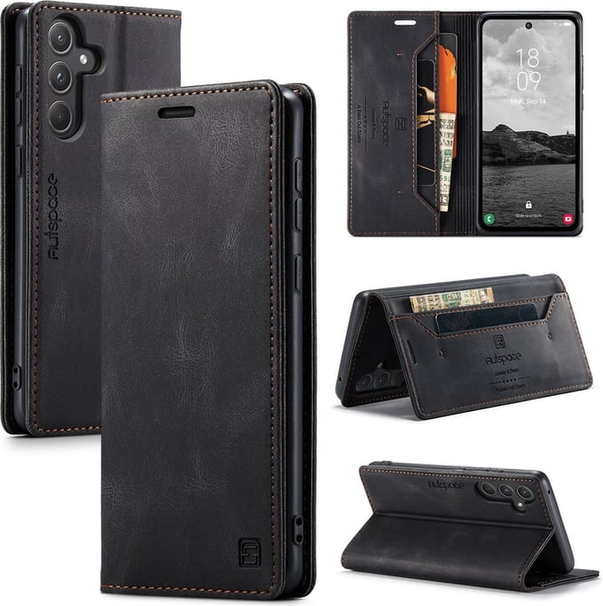 Luxe Flip Case met RFID Bescherming Kaarthouder en Magneetsluiting voor Samsung Galaxy A55 _ Zwart