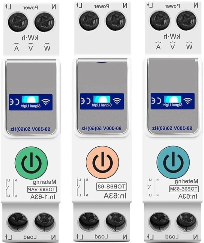Slimme Schakelaar Meter - Stroom Bewaker - Energie Verbruik - kWh Meting - 63A 1P+N - Grijs