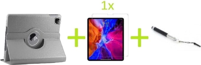 Geschikt Voor: iPad Pro 12.9 2018 Multi Stand Case - 360 Draaibaar Tablet hoesje - Tablethoes Grijs + 1x Screenprotector + Stylus