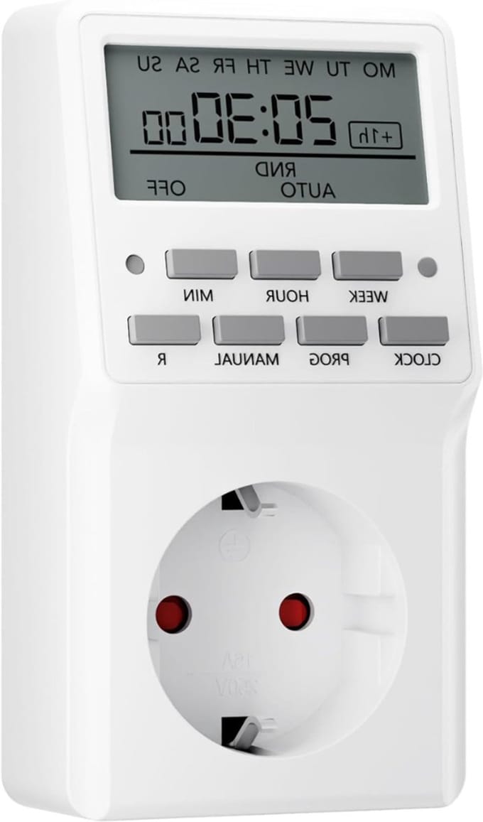 RUX® Digitale Tijdschakelaar - Digitale schakelklok Met 20 Programma’s - Schakelklok Timer – Schakelklok Digitaal – Weektimer – Countdown Functie - Zomertijdschakeling - Wit - ‎13cm x 9cm x 7cm ; 0.19 kg