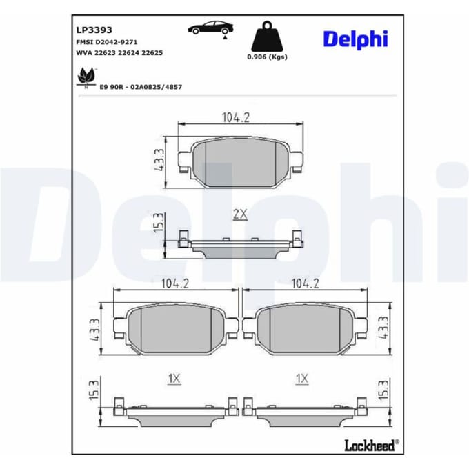 Remblokkenset, schijfrem parkeerrem DELPHI LP3393, achter
