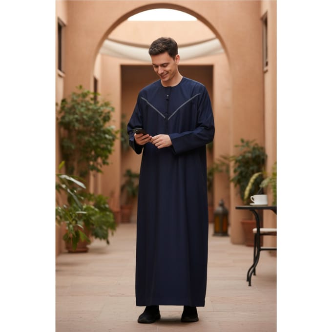 Heren Marine Eid Marokkaanse Thobe Robe Djellaba Ramadan Eid Jubba LFS-HM10
