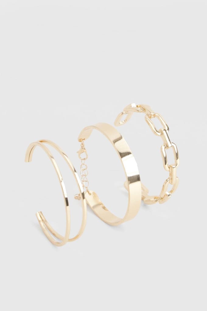 boohoo Dames Chunky Bangle Armbandset | Goud