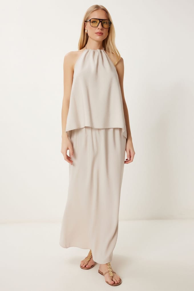 Halterneck Blouse & Maxi Rok Co-ord Set