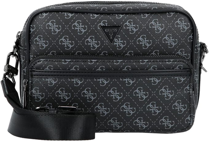 GUESS schoudertas Milano Crossbody Double Zip Bag Dark Black zwart
