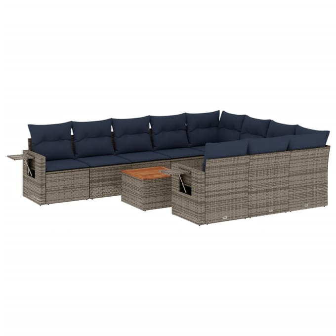 vidaXL - 11-delige - tuinbankset - met - kussens, - grijs - polyrotan