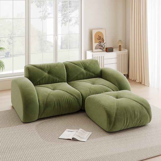 Wishdor - Modulaire Bank Met Hocker - Frameloos En Flexibel - Modern - Woonkamer - Chenille - Groen