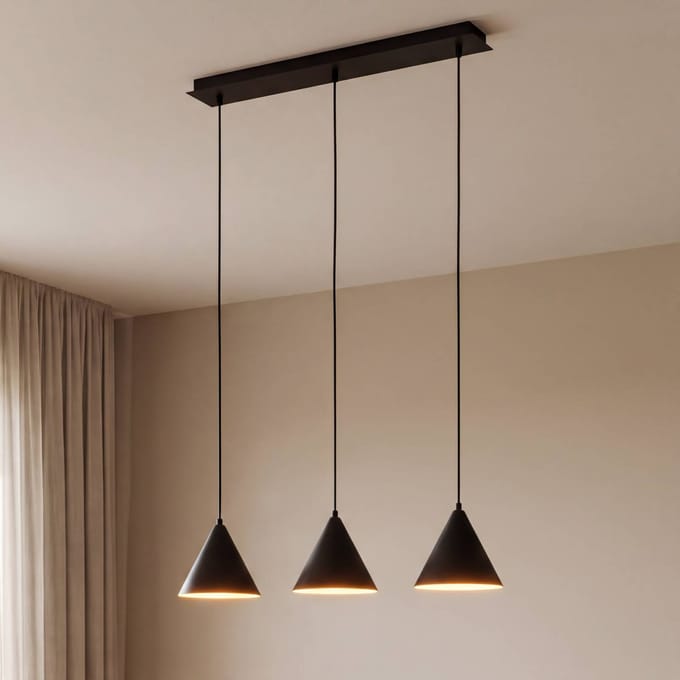 TK Lighting Hanglamp Cono, 3-lamps, zwart, E27