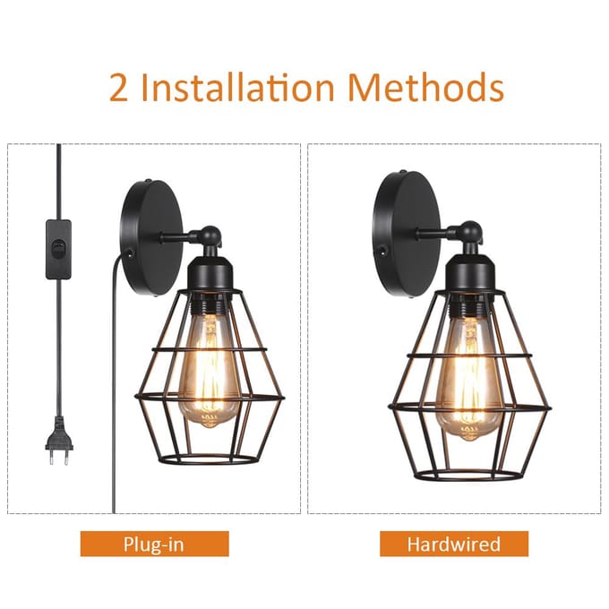 Tomshine AC 220-240V Wandlampenkap E27 Basis met Schakelaar Binnen Wandkandelaar Vintage Stijl EU Plug black
