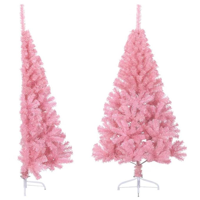 vidaXL - Kunstkerstboom - met - standaard - half - 150 - cm - PVC - roze