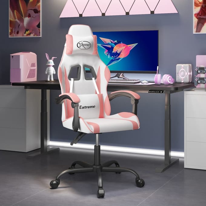 vidaXL - Gamestoel - kunstleer - wit - en - roze
