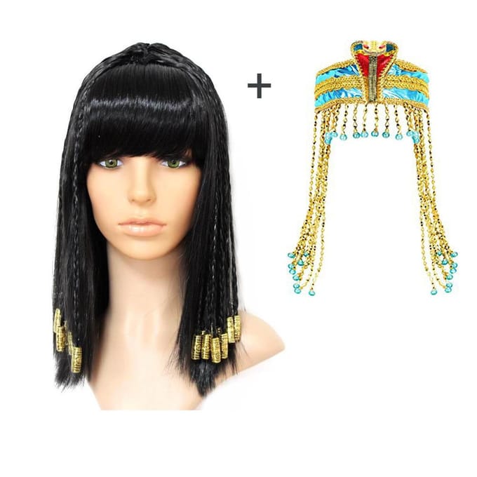 Perruque Cléopâtre, avec coiffe Adult size noir
