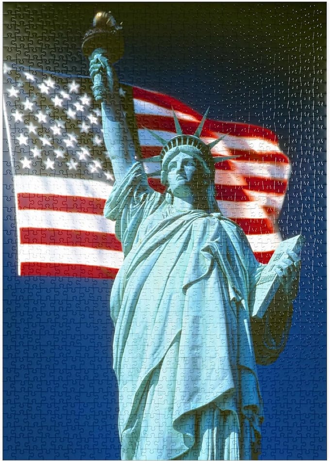 Legpuzzel Vrijheidsbeeld - Stukjes Puzzel - Ontspanning Thuis - 1000 Stukjes - 68 x 48 cm - Met Vlag