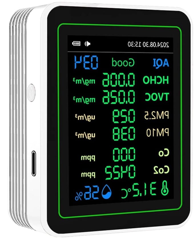 Luchtkwaliteitsmeter - Luchtkwaliteitssensor Detector - Binnenlucht Monitoren - Curvefunctie HCHO Vergelijking - 15 x 10 x 8 cm - Wit