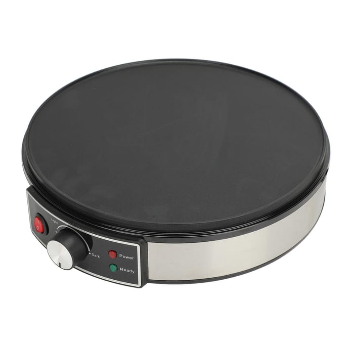 Elektrische Bakplaat Crêpemaker Kookplaat 30cm Hot Plate met Regelbare Temperatuurregeling Houten L gray