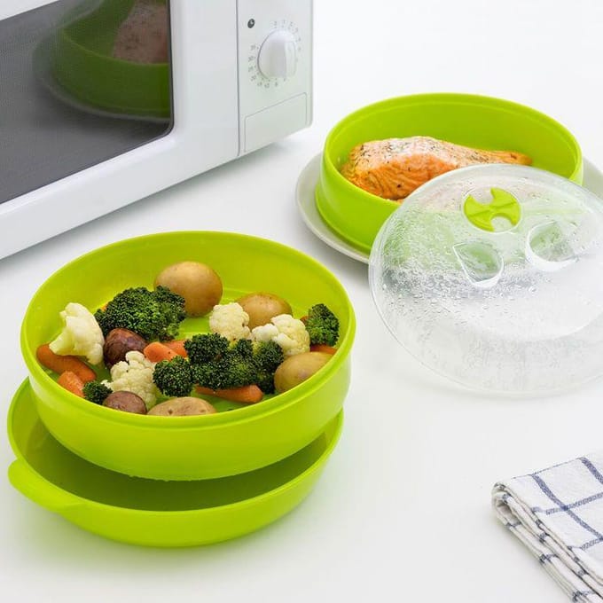 Stoomkoker - INNOVAGOODS - - 2 compartimenten - Stoomafblaasventiel - Citroengroen groen