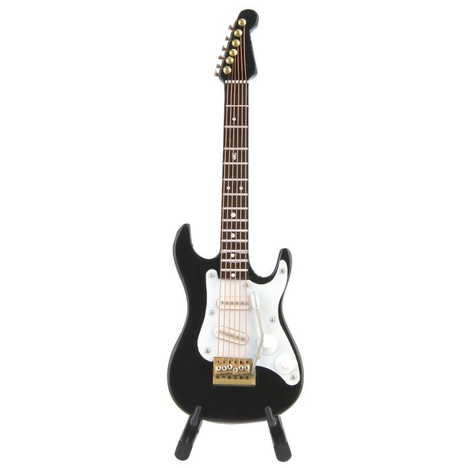 Delicate 14 cm Mini Houten Elektrische Gitaar Model Ornamenten Collectie met Standaard(Zwart)