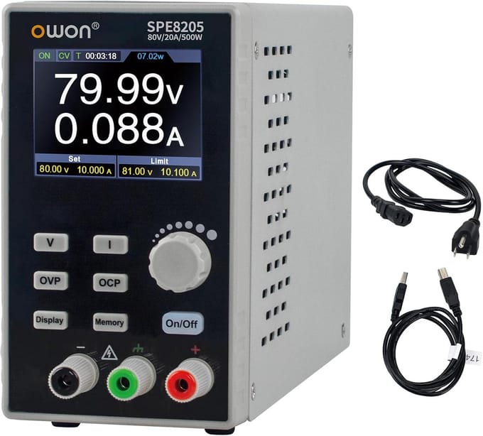 Programmeertbare DC-voeding met 0-80 V en 0-20 A - 500 W-vermogen, met 2,8-inch LCD-display