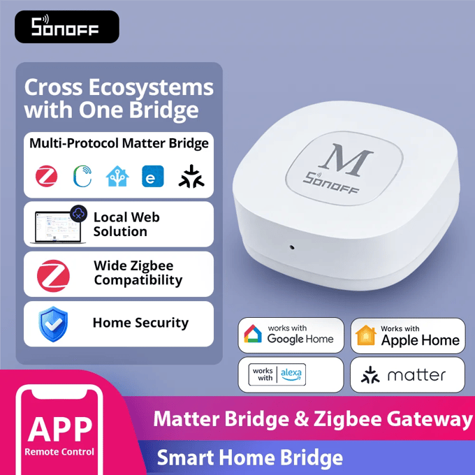 SONOFF Bridge-M Zigbee Gateway Hub & Matter Bridge, slimme thuis gateway met een 100 Mbit Ethernet-poort en een lokale webinterface, compatibel met Apple Home