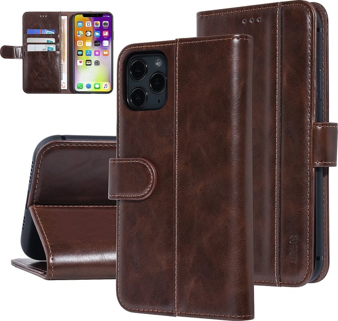 UNIQ Accessory Schokbestendig Kastje voor Apple iPhone 11 Pro Max – Bruin Kunstleer – Bescherming van Telefoon.