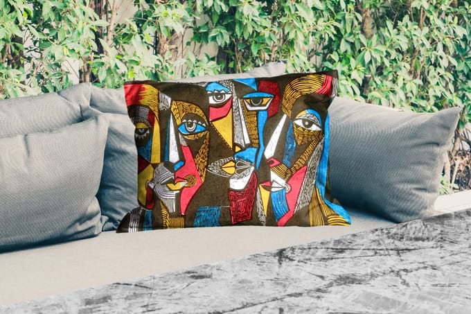 Buitenkussens - Schilderij - Kubisme - Olieverf - Masker - 60x40 cm - Weerbestendig