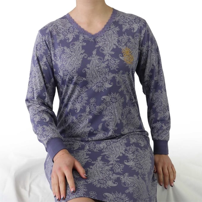Medaillon Dames Nachthemd - Paisley Dessin - Lange Mouw - Lila - Maat S