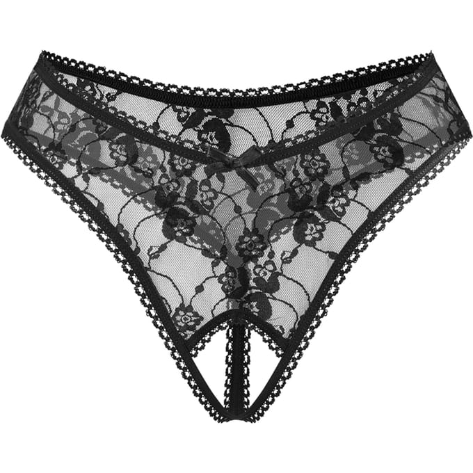 Amorable - Transparante Kanten String Met Open Kruis - Zwart