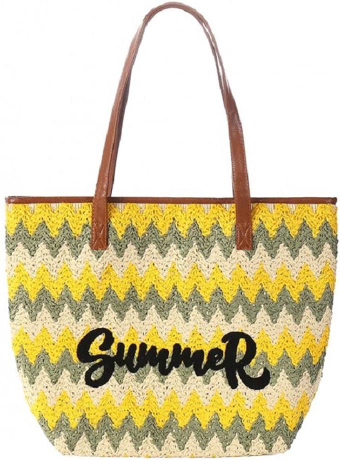 Strandtas Gevlochten - Summer - Canvas - 48x36 cm - Geel
