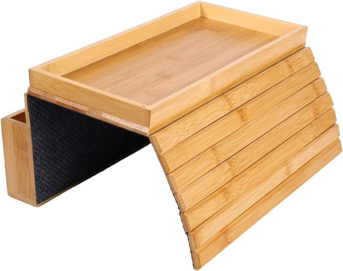 Bank Armleuning Dienblad - Sidetable Organizer - Drankjes & Snacks - Antislip Viltbasis - 46.3x33.4 cm - Houtkleur
