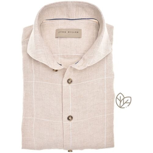 John Miller Overhemd Pure Linen Windowpaine Check Zand / male