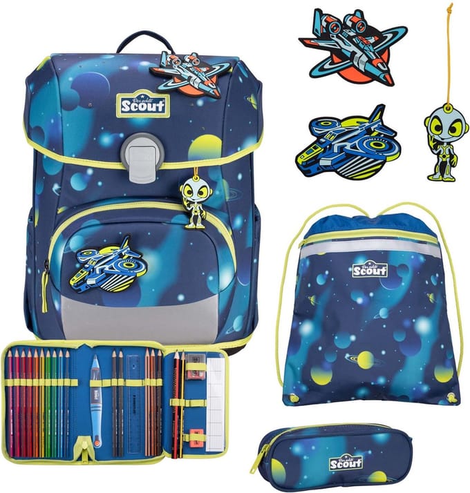 Scout Schooltas LED Neo Set 4-delig Planets Donkerblauw