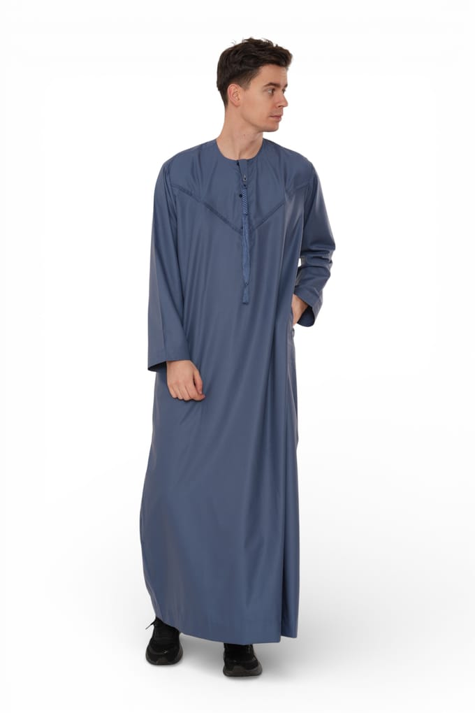 Heren Eid Blauwe Marokkaanse Jubba Robe Djellaba Ramadan Eid Thobe - HM11