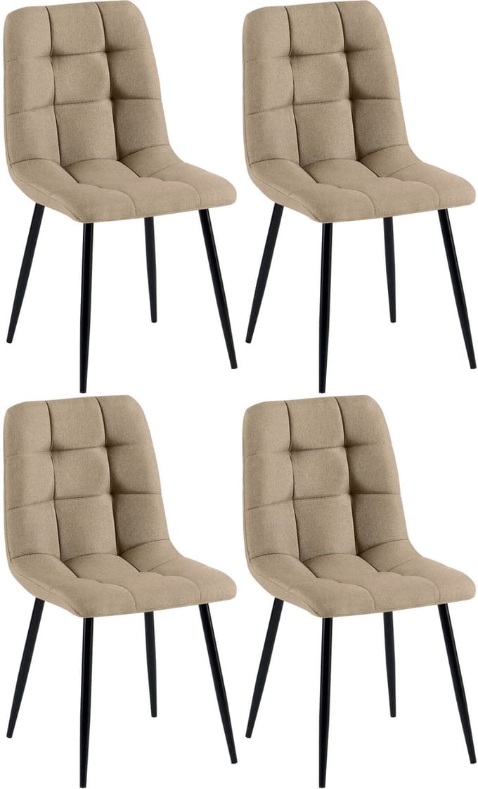 CLP Antibes Set van 4 Eetkamerstoelen - Zonder armleuning - Metaal frame - Stof/taupe