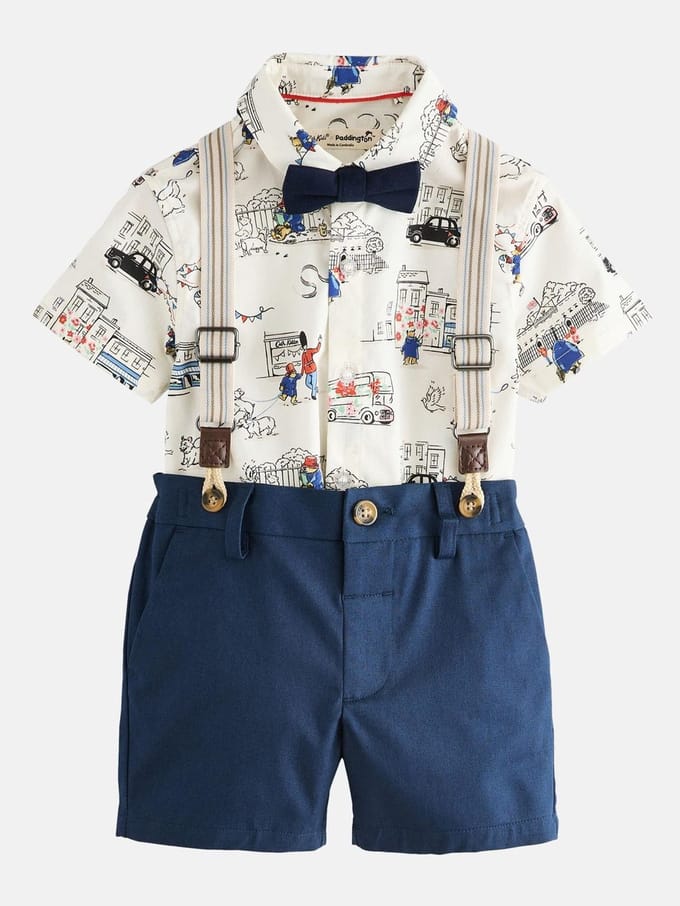 Next - Jongens - Set van short, bretels, overhemd en vlinderdas - Blauw