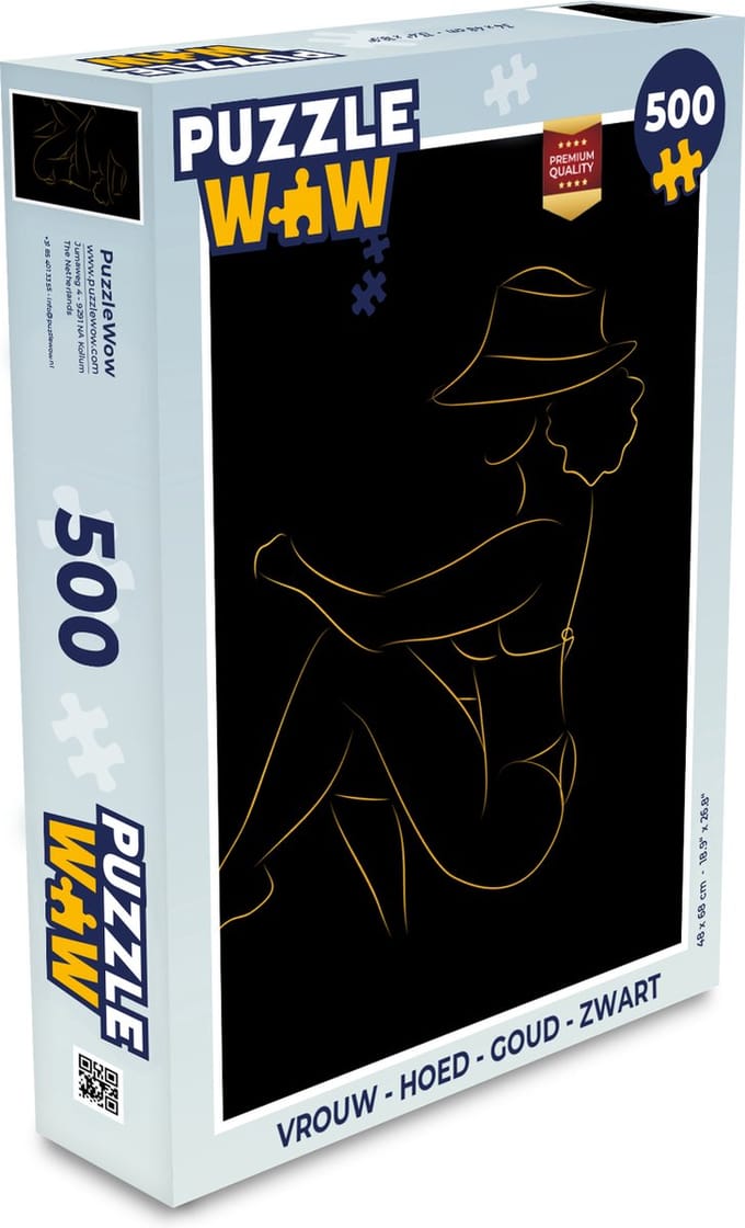 Puzzel Vrouw - Hoed - Goud - Zwart - Legpuzzel - Puzzel 500 stukjes