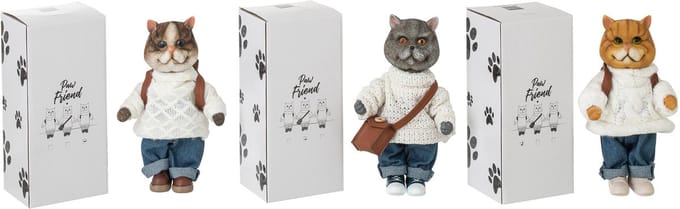 J-Line figuur Kat Kleed + Tas - polyresin - mix - small - 3 stuks