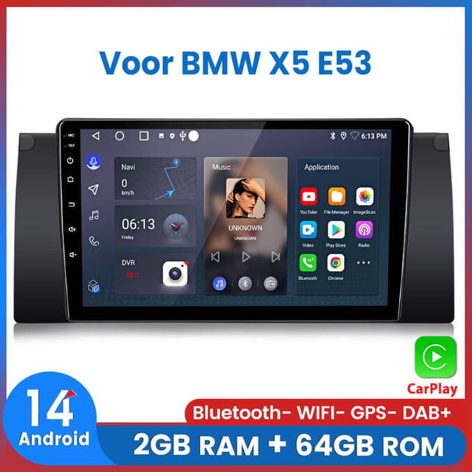 Awesafe Autoradio - Geschikt Voor BMW 5 serie X5 E53 E39 - 2GB+64GB - Draadloos Apple Carplay & Android auto - GPS Navigatie Bluetooth WIFI