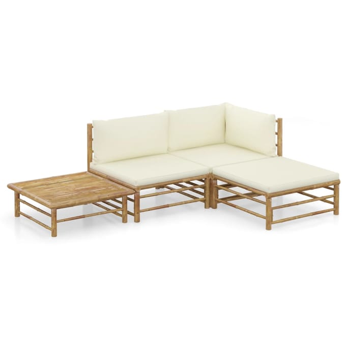 vidaXL - 4-delige - Loungeset - met - crèmewitte - kussens - bamboe