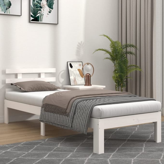 vidaXL - Bedframe - massief - hout - wit - 75x190 - cm