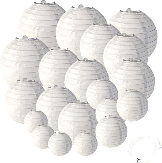 Joya Party® 20 Stuks Witte Lampionnen Feest Versiering | Decoratie | Verjaardag, Jubileum & Bruiloft
