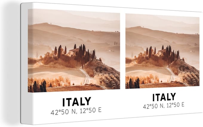 Canvas Schilderij Italië - Toscane - Landschap - 40x20 cm - Wanddecoratie