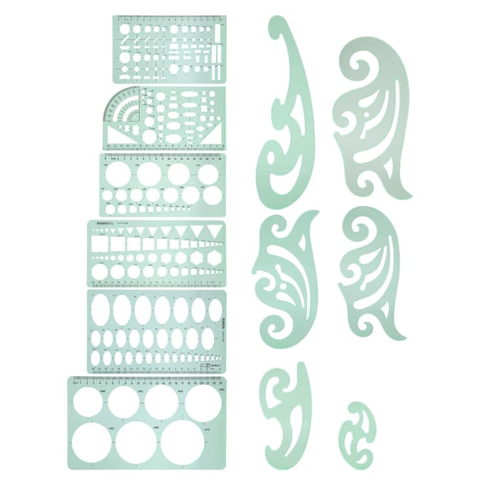 12 Stuks Tekensjabloon Multifunctionele Meetkundige Plastic Ontwerpsjablonen white