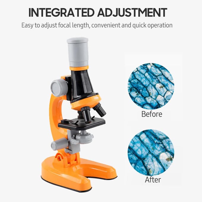 1200X Microscoop Kinderen Optische Microscoop met LED-licht Verzamelflessen 12 stuks Dia's voor oranje