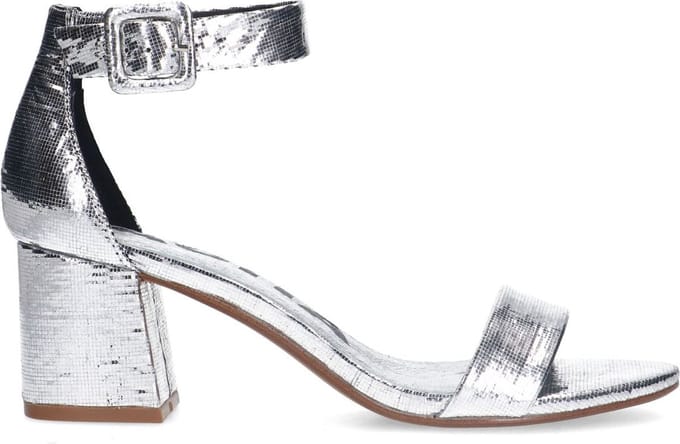Sacha - Dames - Zilveren metallic sandalen met blokhak - Maat 41