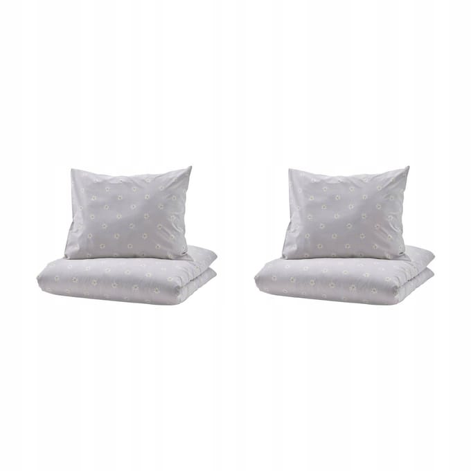 2-delige Dekbedovertrek & Kussensloop Set - Bloemig Grijs/Wit 150x200