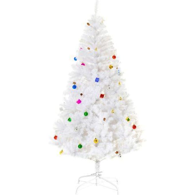 Sapin de Noël artificiel - MUVOE - 180 cm - Blanc enneigé - 930 pointes - Support et décorations inclus blanc
