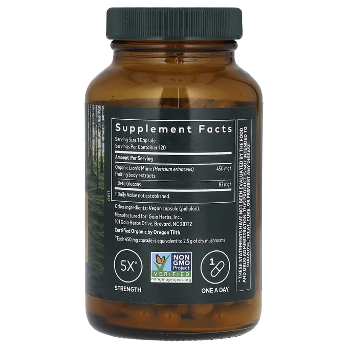 Gaia Herbs, Hericium Mane paddenstoel, 120 vegetarische capsules