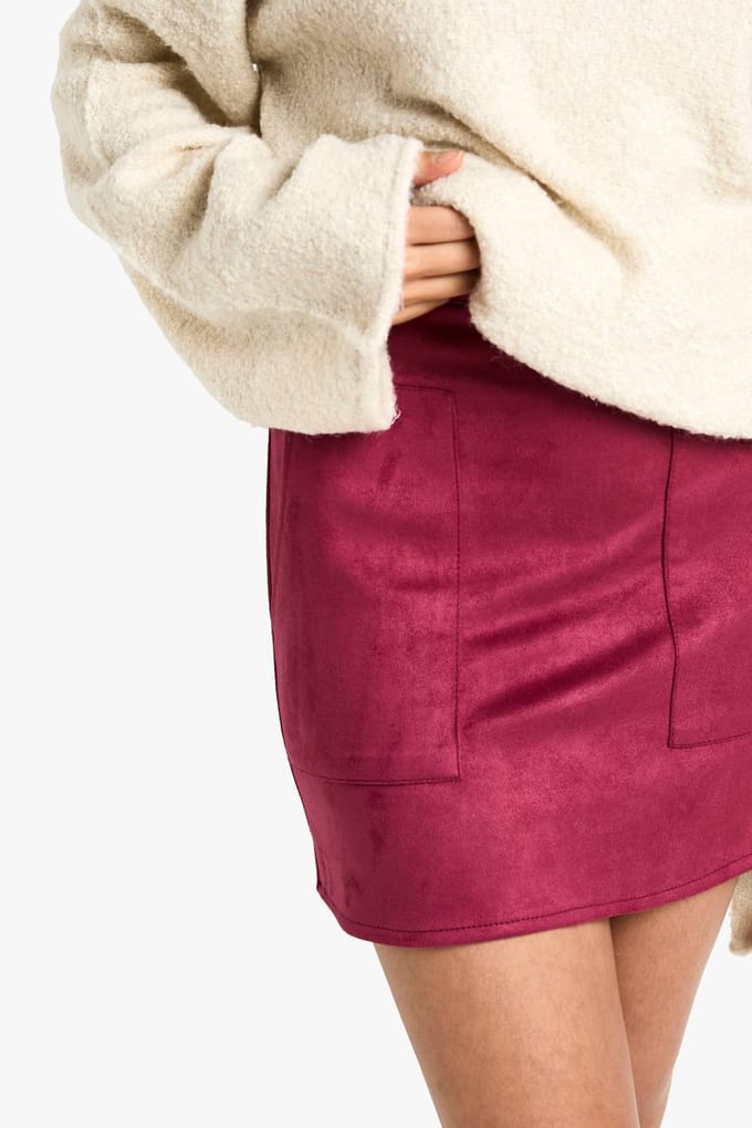 boohoo Dames Minirok met Suede-look | Burgundy | Maat: 6